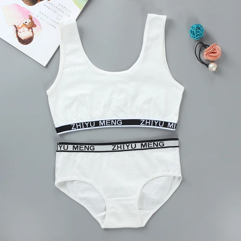 Teenagers Girls Lingerie Cotton Underwear Sets Kids Young Girls Training Bras Puberty Students Bra Vest Brassiere Panties