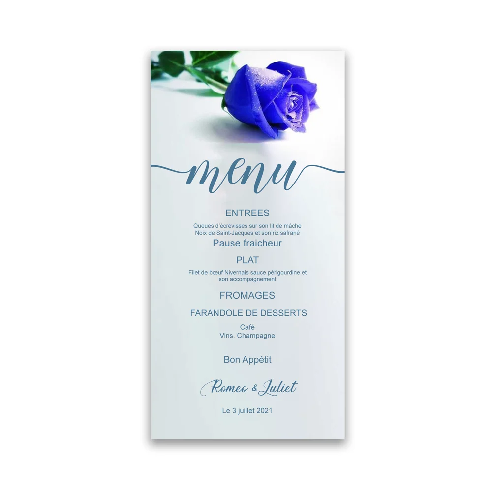 

Personalized Floral Blue Menu Cards, Wedding Menu, Wedding Menu, Dusty Blue Flower Menu, DIY