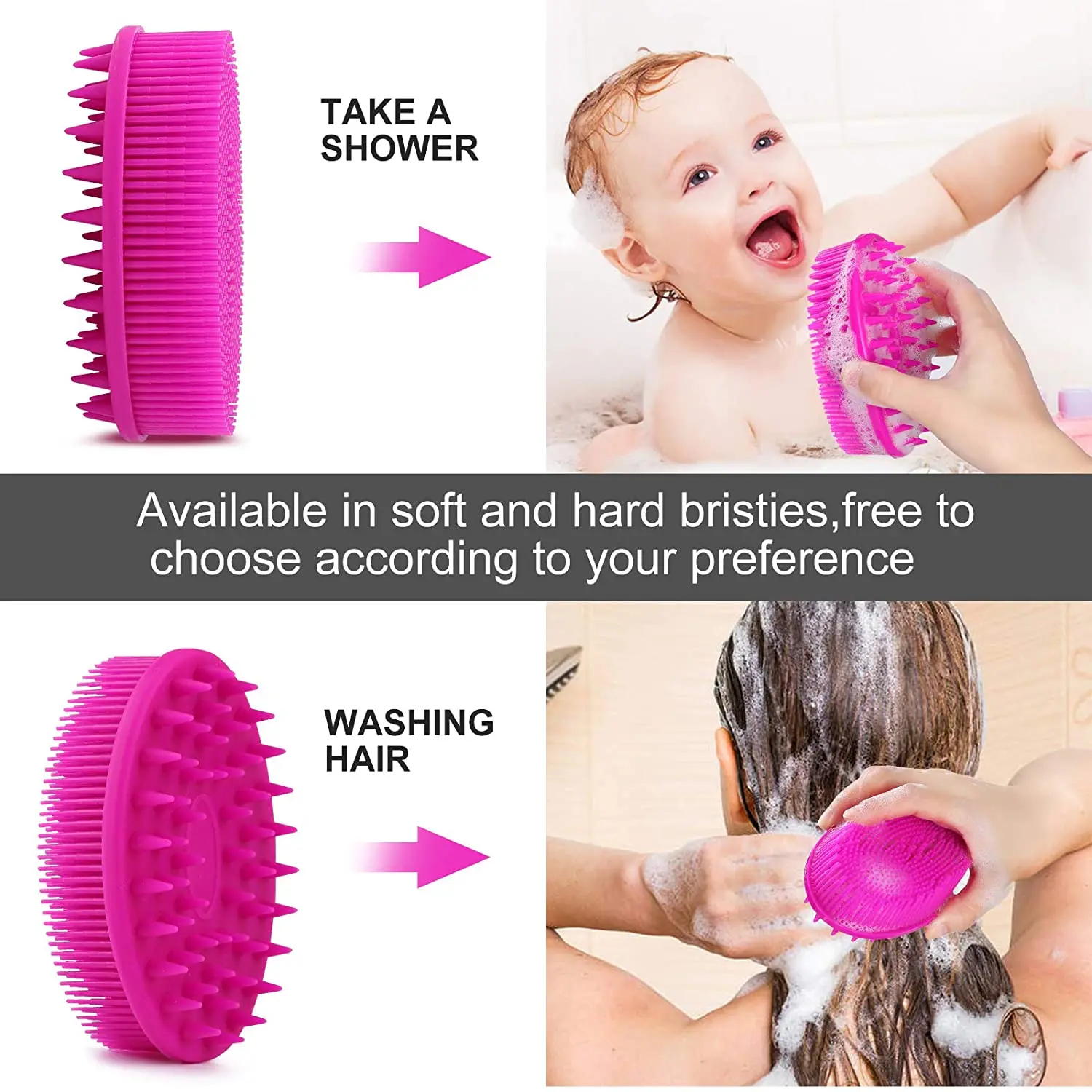 Brosse Linge exquise en silicone, brosse de bain et de shampoing 2 en 1, masseur de dos et de cuir chevelu sec, loofah en silicone de qualité