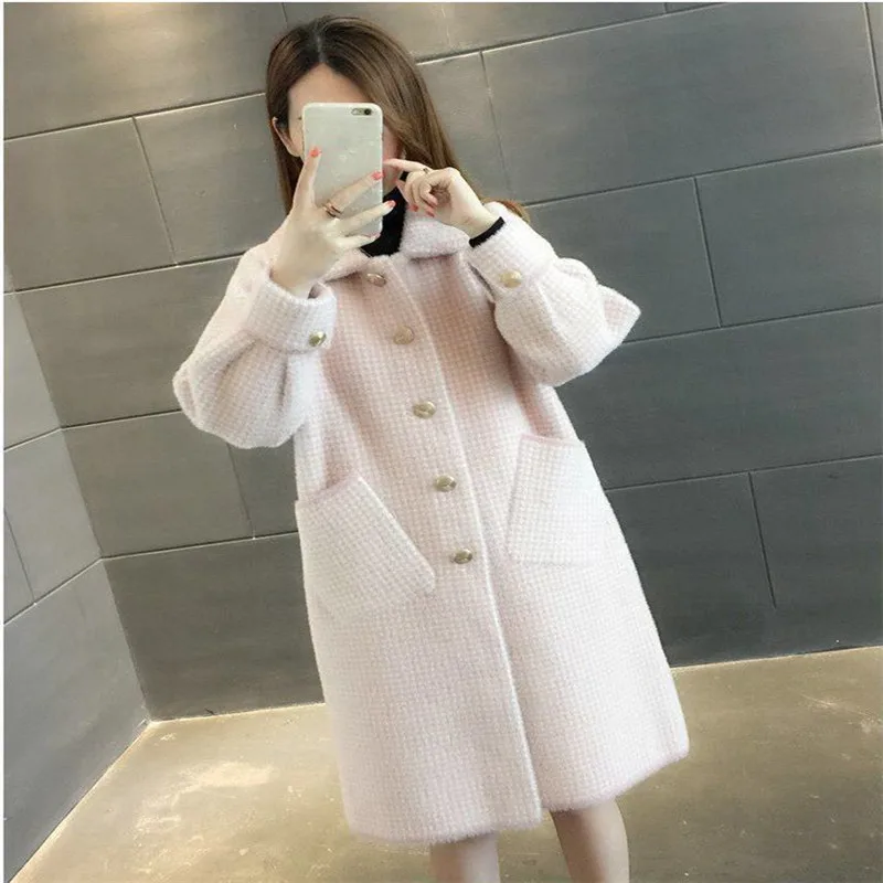 Cappotto di lana di visone imitazione autunno inverno donna giacca lunga nuovo Cardigan lavorato a maglia di grandi dimensioni soprabito di lana sciolto coreano H212