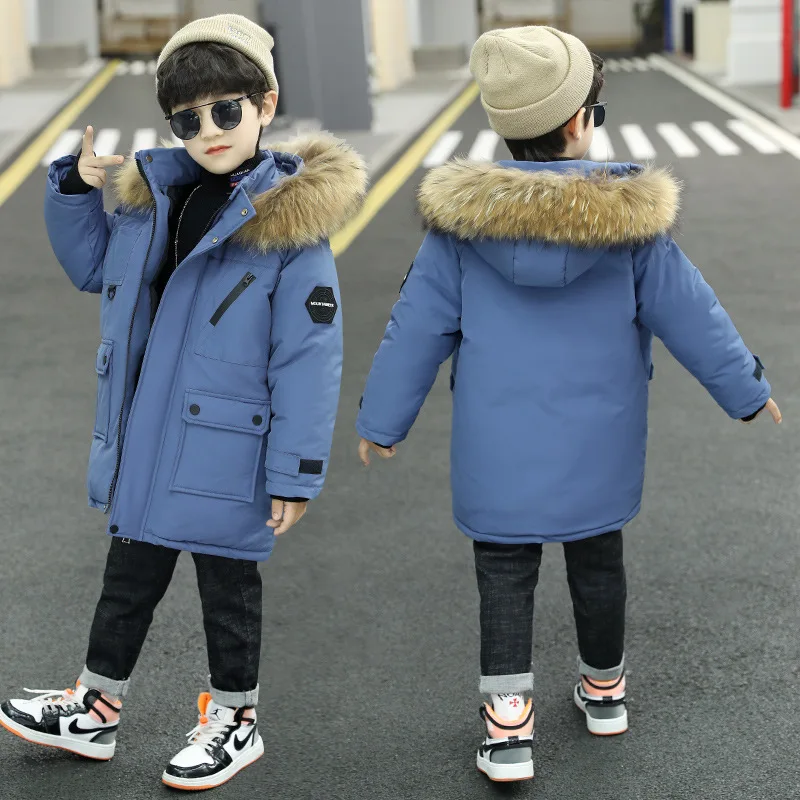 Boys Parkas Coat For Winter 2021 New Thick Warm Fashion Big Fur Collar Padded  Cotton Jackets High Quality