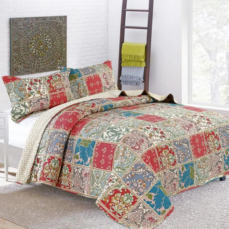 Bohemian Style Cotton Quilting Bed Cover 3-piece Set of Summer Cool Air Conditioning Quilt with Cotton Sheets Luxury Bedding Set