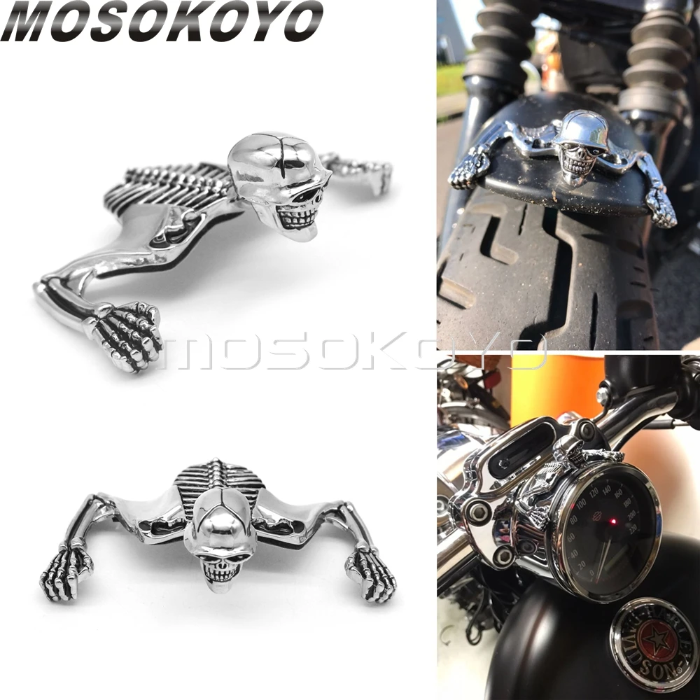 For Harley Chopper Universal 4.5''-7.5'' Passing Headlight & Fender & Handlebar Mount Skull Skeleton Decorative Figure Ornament