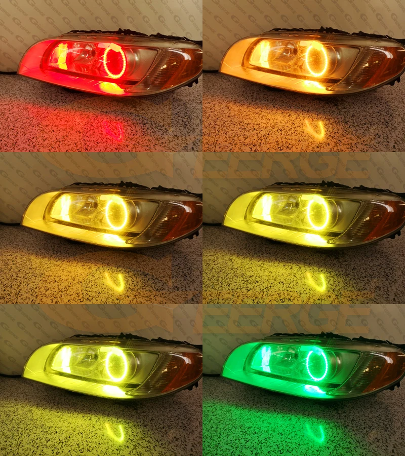 For Volvo XC70 II 2007-2016 Xenon Headlight BT App RF Remote Control Multi-Color RGB Led Angel Eyes Kit Day Light