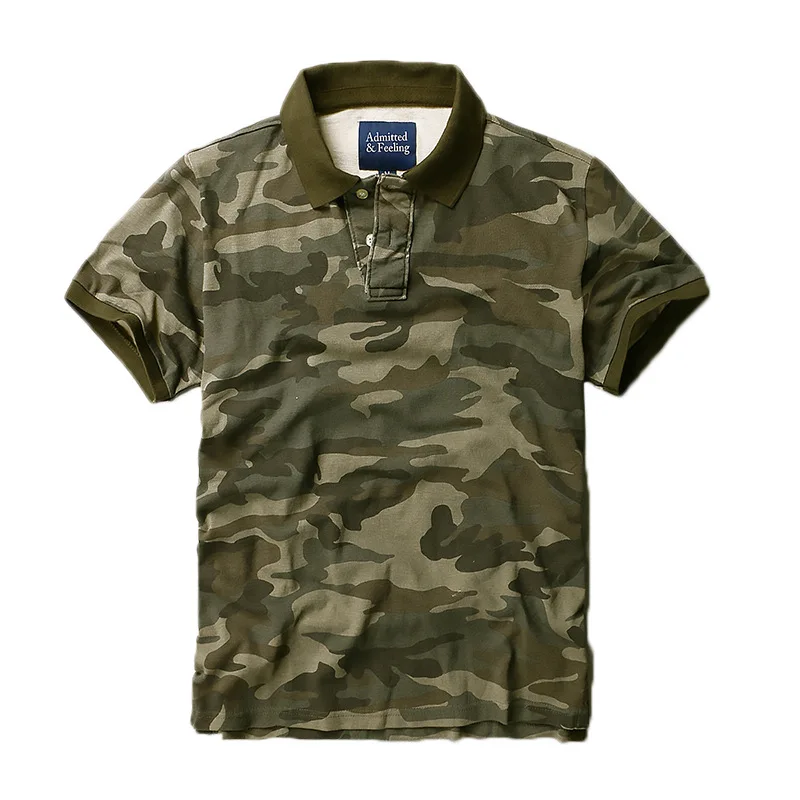 New Men\'s Camouflage Short-Sleeved T-Shirt Summer Loose Men\'s Breathable Sweat-absorbent Cotton Lapel T-shirt Clothes Men