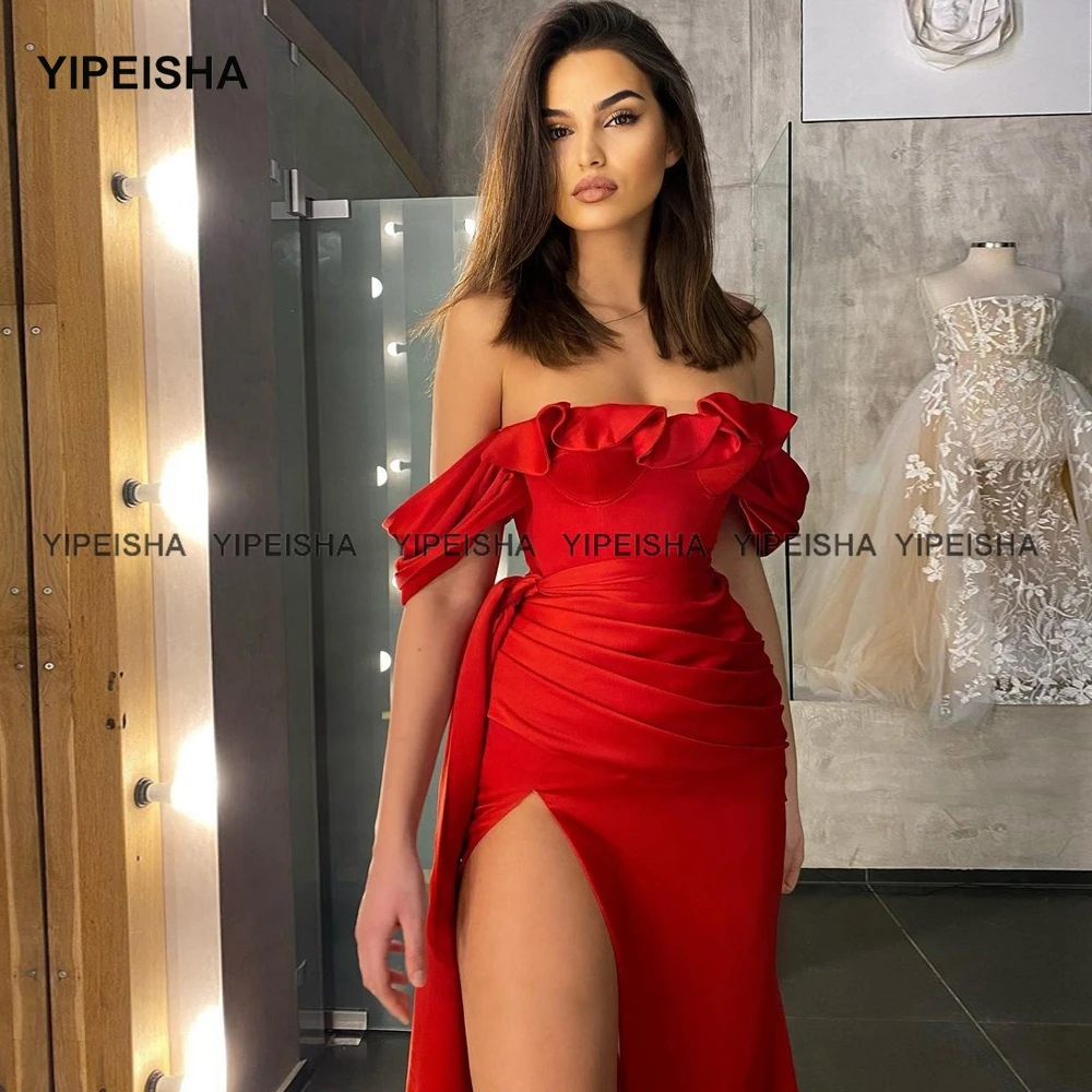 Yipeisha-vestido vermelho sereia com fenda lateral, vestidos de baile fora do ombro, vestido de festa longo, últimas, 2024