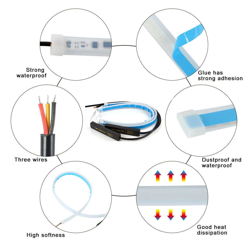 Imagem -05 - Luzes Diurnas de Led para Carros Ultrafinos Drl Hite Turn Signal Faixa Led Flexível Amarela Guia para Montagem de Faróis Pcs