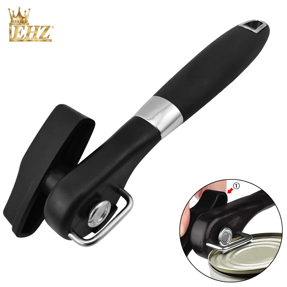 EHZ Can Opener Manual Handheld Smooth Sharp Edge Food Grade Stainless Steel Bottle Cutting Can Opener Soft Grips Handle Kitchen