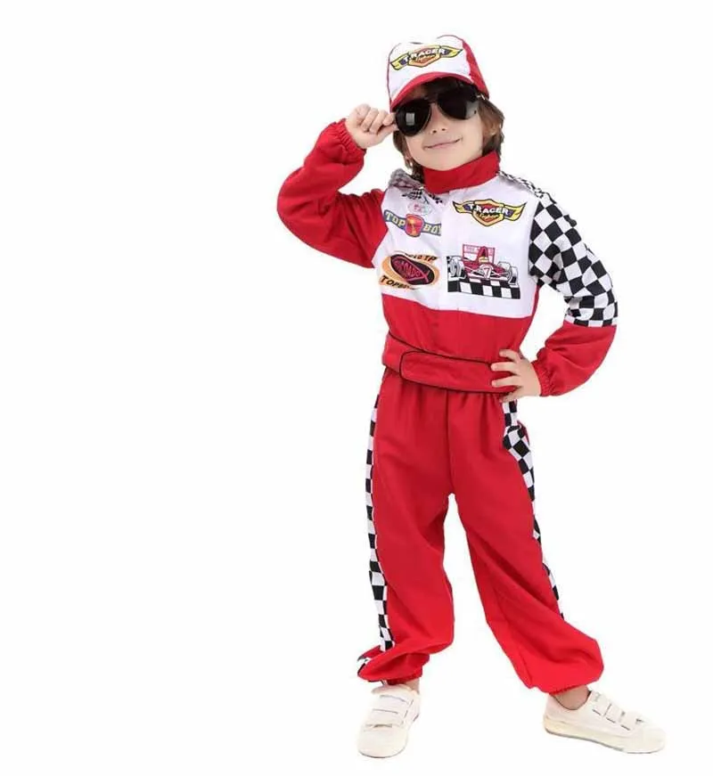 Uniforme de motorista de carro de corrida para crianças, Traje de máscaras para meninos, Halloween Racer Cosplay, Vermelho, Vestido extravagante infantil