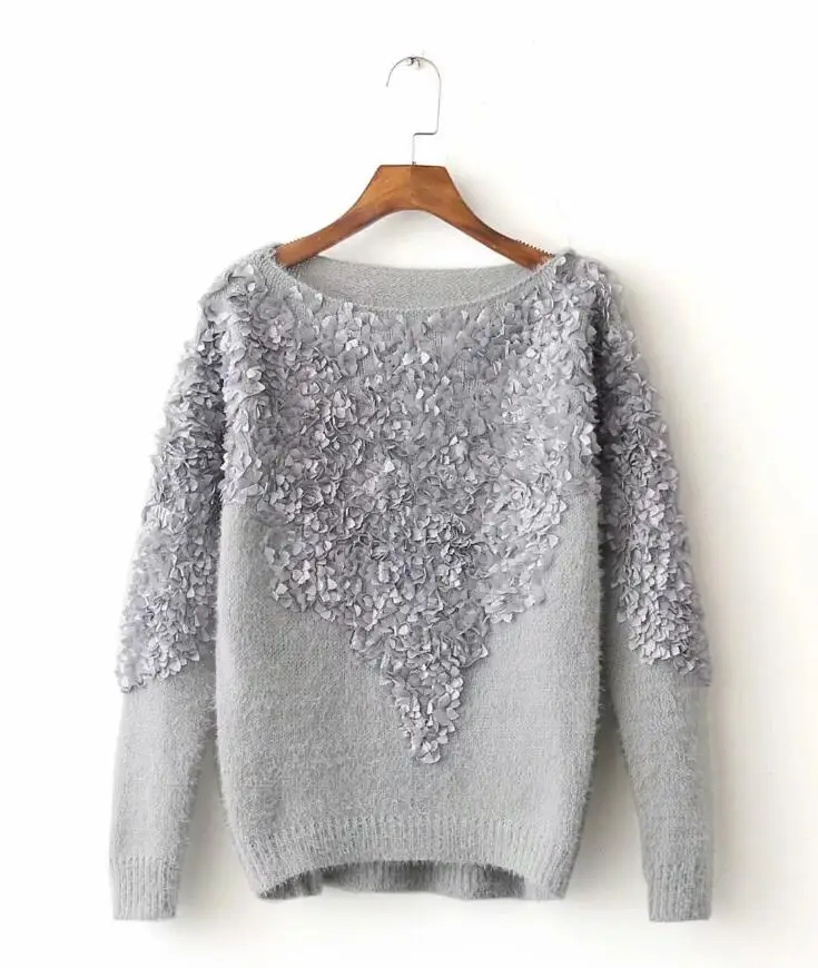 Autumn Winter European Women 'S Fashion Knitted O -Neck Full Sleeve Pullover Wash Gold Silver Sweater Women Winter