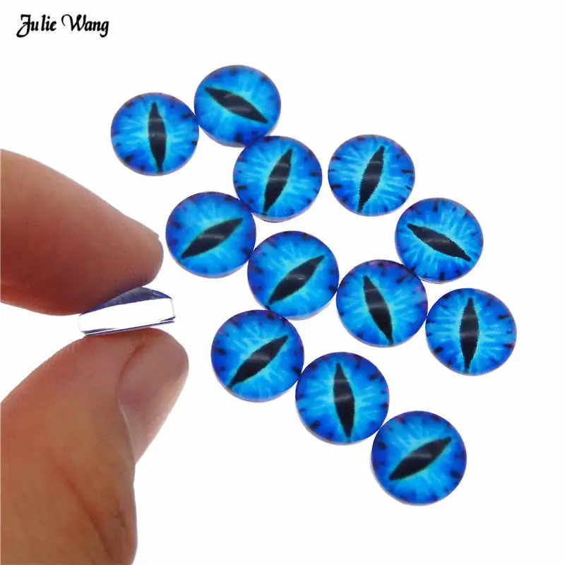 Julie Wang 30pcs In Pairs 12MM Glass Cabochons Dragon Cat Eyes Flatback Photo Cameo Multi Color Pattern Crafts Toy DIY Accessory