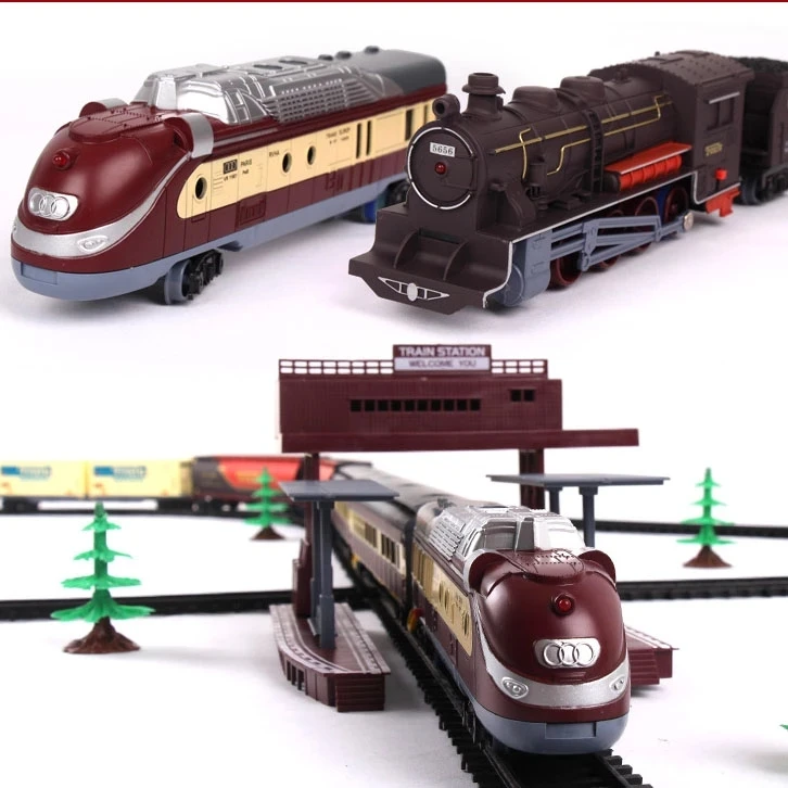 Simulation Train Retro Electric Railcar Train Set  Electric Light Train  Model Educational Toys Gifts For Children