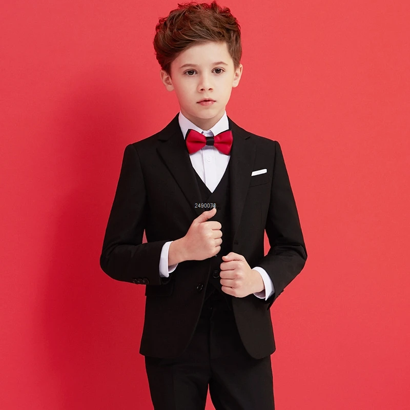 Boys Black 007 Wedding Suit Kids Formal Blazer Clothing Set Gentleman Children Day Graduation Chorus Performance Dress Costume