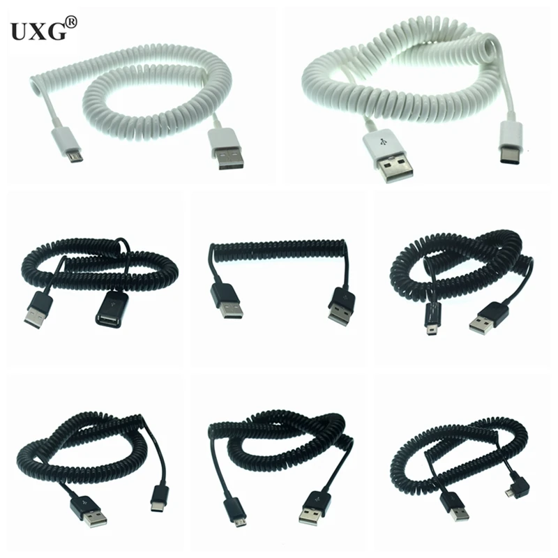 Spring USB Cable Micro Mini USB C Type C Male to Male Female Fast Charging Cable USB C Phone Charger Cord Cable 1m 3m