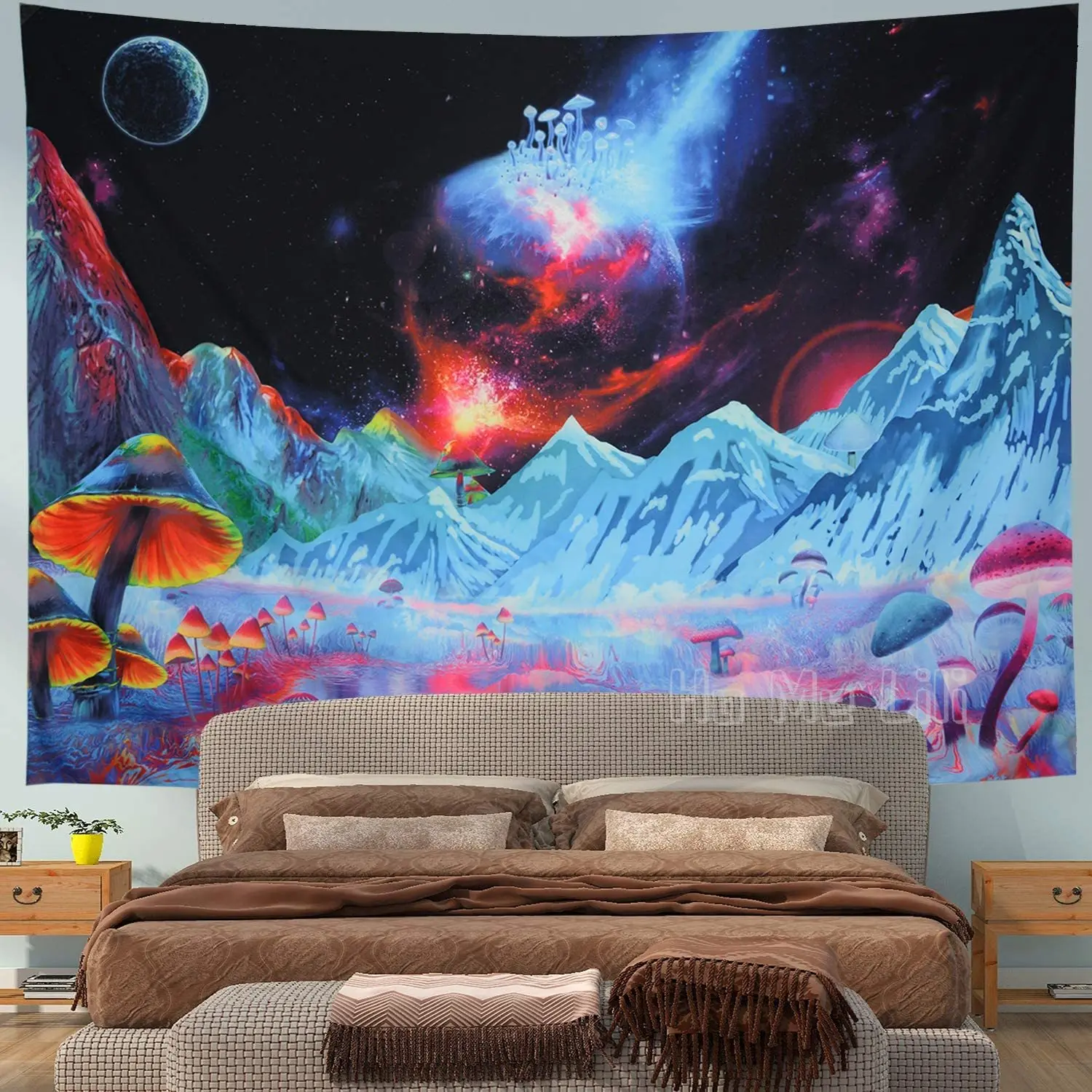 

Planet Tapestry Psychedelic Mountain Crazy Mushroom Trippy Galaxy Wall Mysterious Space For Home Decor