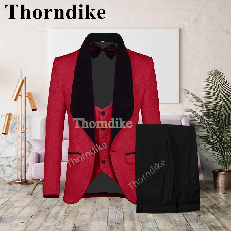 Thorndike New Arrival Men\'s Lake Green Jacquard Fashion Suit Custom Formal Wedding Suit Fashion Elegant 3 Piece Set