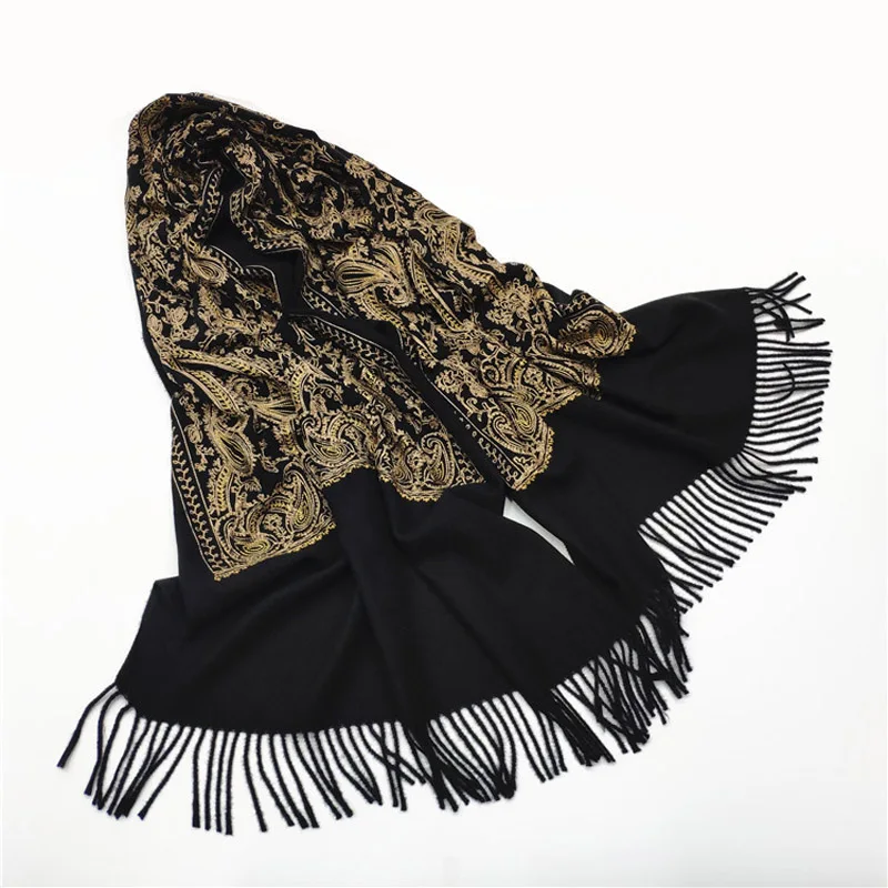 2023 luxury brand women scarf Winter Thick Embroidery scarves shawls lady wraps Cashmere Pashimina female Echarpe stole bandana