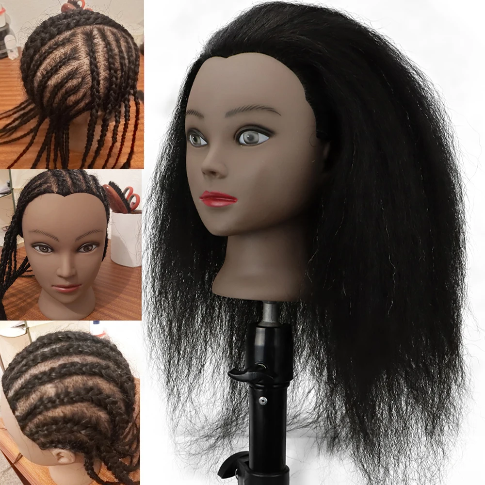 African Mannequin Head With Real Hair Afro Heads Professional Styling Braiding Training Hairart Barber Hairdressing Tools Wigs