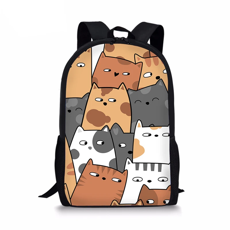 Mochilas escolares para niños y niñas, bolsos de hombro informales con estampado de gato de dibujos animados, mochilas para estudiantes de primaria