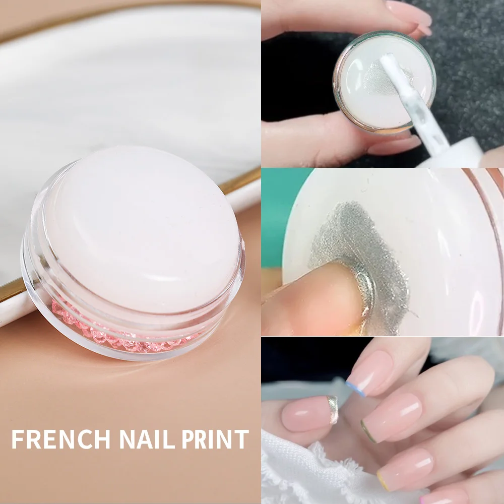 French Nails Soft Silicone Nail Stamp with Cap Clear French Molds Tips Stencils Plates Painting Manicure Tools Nail Stamping