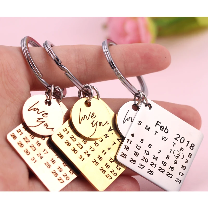 Fathers Day Sale,Personalized Calendar Keychain,Signature Calendar Key Chain Stamped Calendar, Date Highlighted with Heart