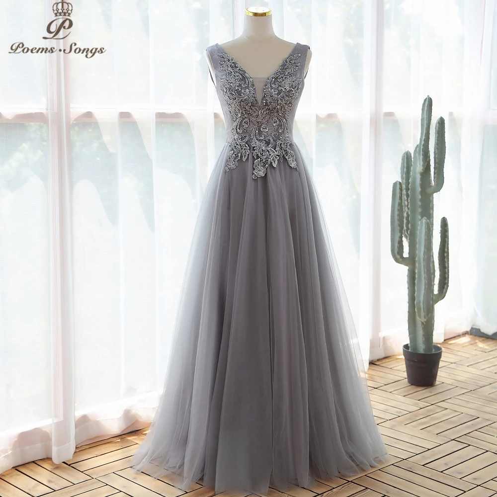 

Elegant gray color Appliques style Evening dress prom dresses evening gowns vestidos de fiesta robe de soirée de mariage