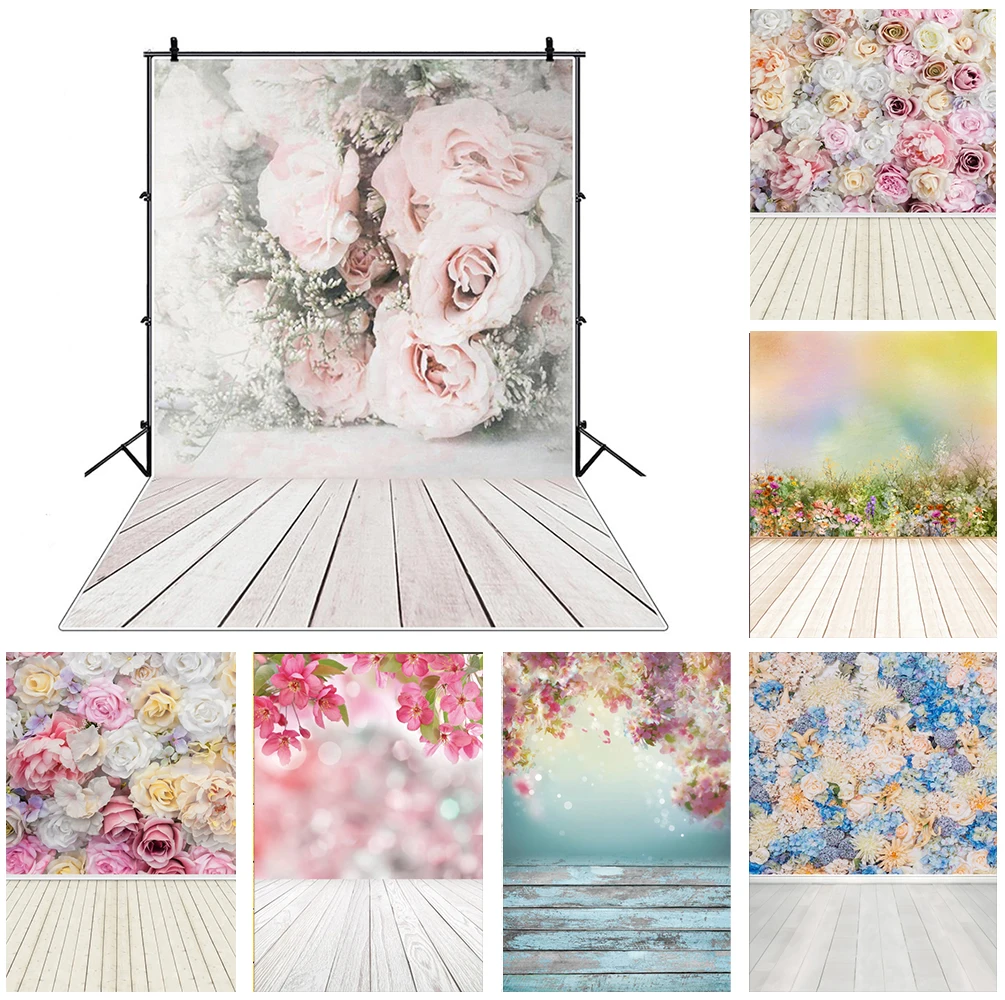 

Laeacco Flowers Blooming Trees Bokeh Wooden Floor Baby Portrait Photography Backdrops Photo Backgrounds Newborn Photocall Studio