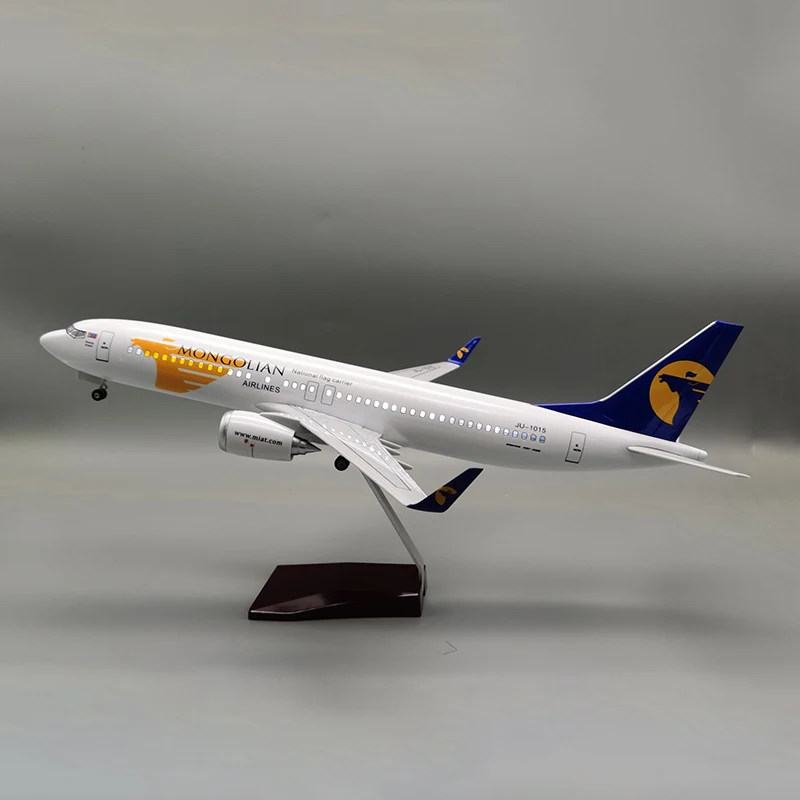 

47CM Airplane B737-800 Aircraft Mongolian Airline W Light and Wheel Landing Gears Resin Plane Model Toy Collection Display