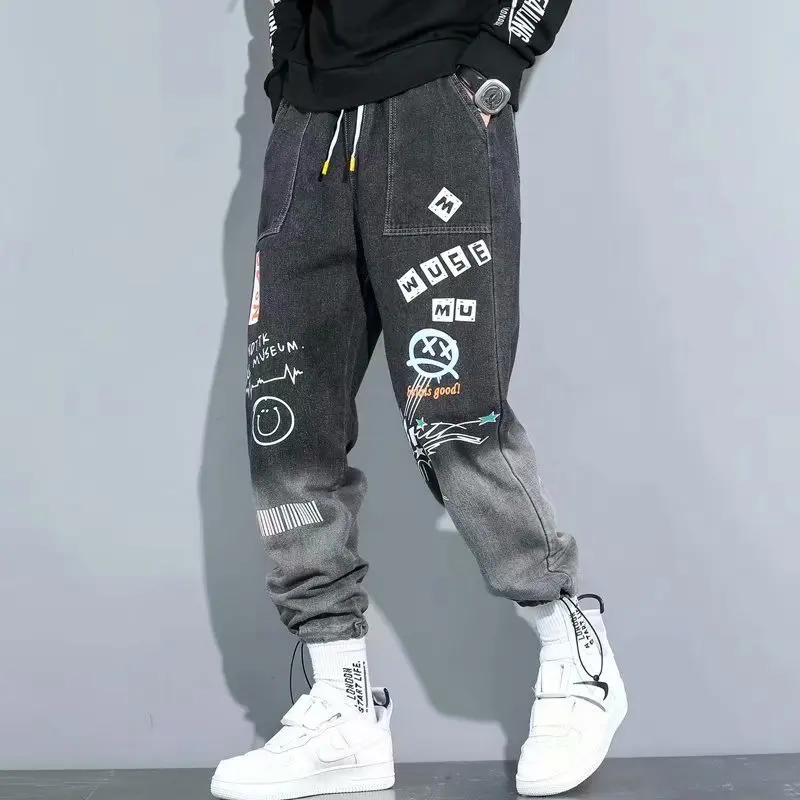 Men jeans pants streetwear men\'s denim pants 2023 autumn ankle length hip hop jeans trousers sweatpants
