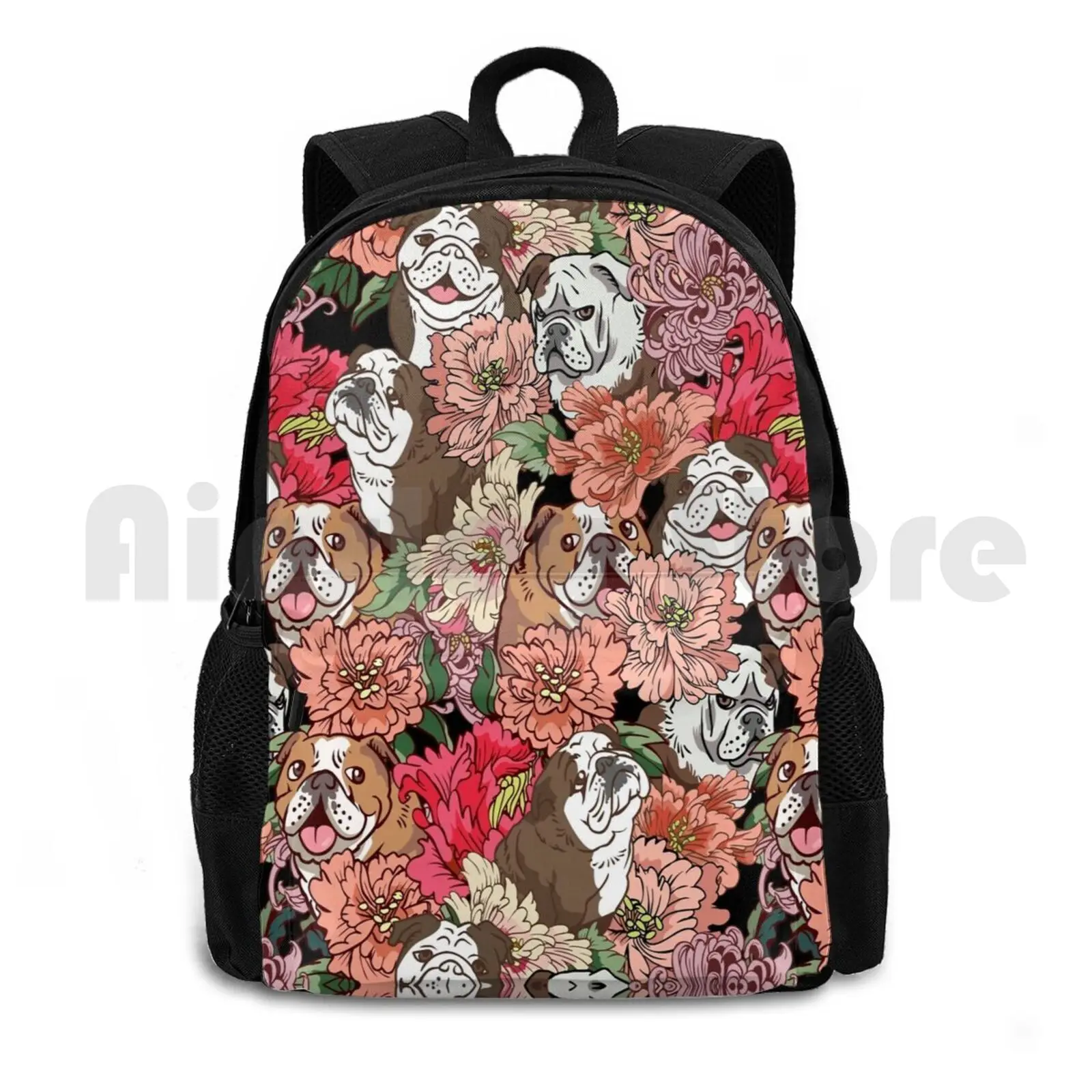 Because English Bulldog Outdoor Hiking Backpack Waterproof Camping Travel English Bulldog Bulldog Flower