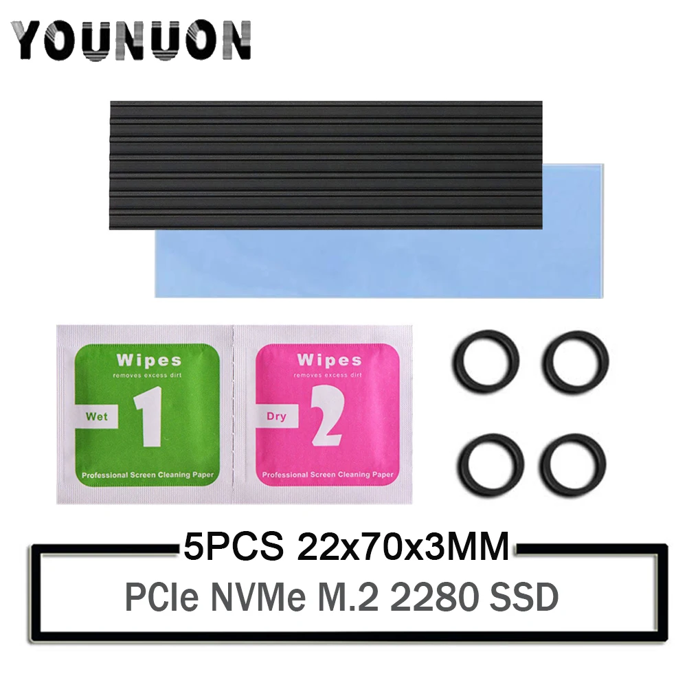 5Pcs YOUNUON Aluminum Heatsinks for PCIe NVMe M.2 2280 SSD with Silicone Thermal Pad, DIY Laptop PC Memory Cooling Fin Radiation