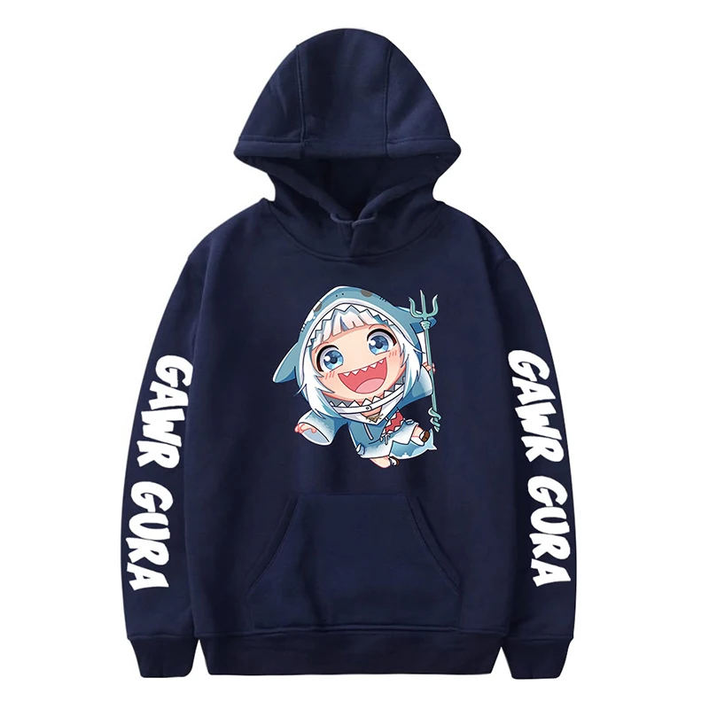 Fashion Japanese Anime Shark Girlish Kawaii Cartoon Men Women Long Sleeve Harajuku Hoodies Sweatshirts Pullover White Black Tops