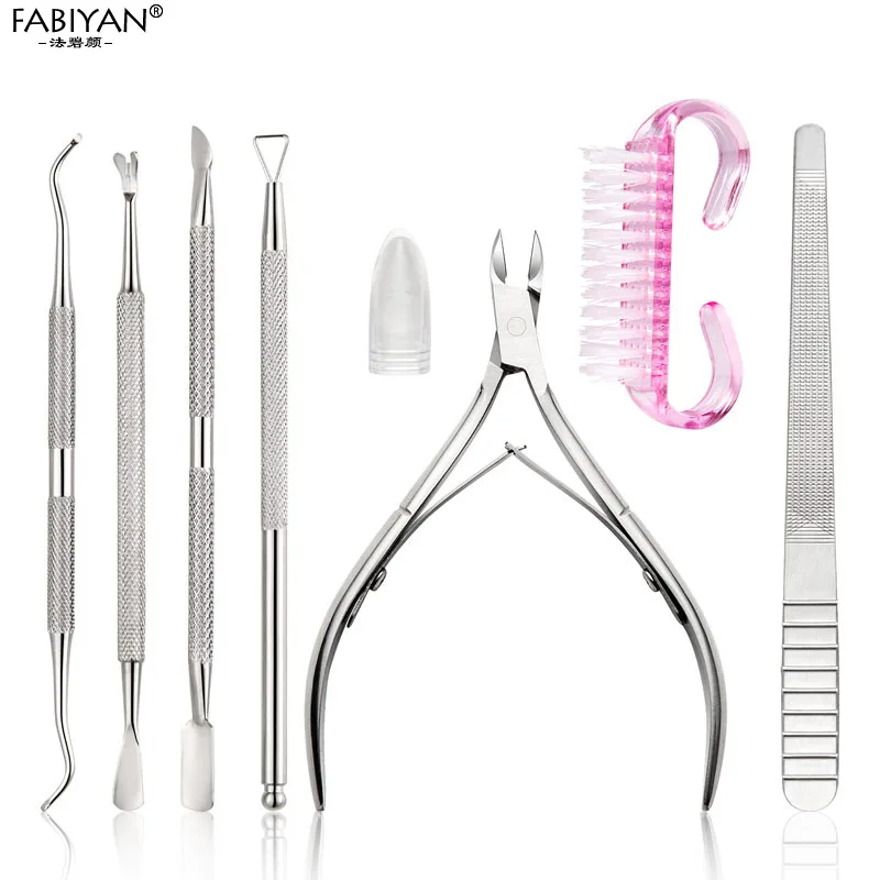 4/7Pcs Set Nail File Dead Skin Pusher Fork Manicure Polish Remover Triangle Stick Cuticle Scissor Cleaning Brush Pedicure Tool