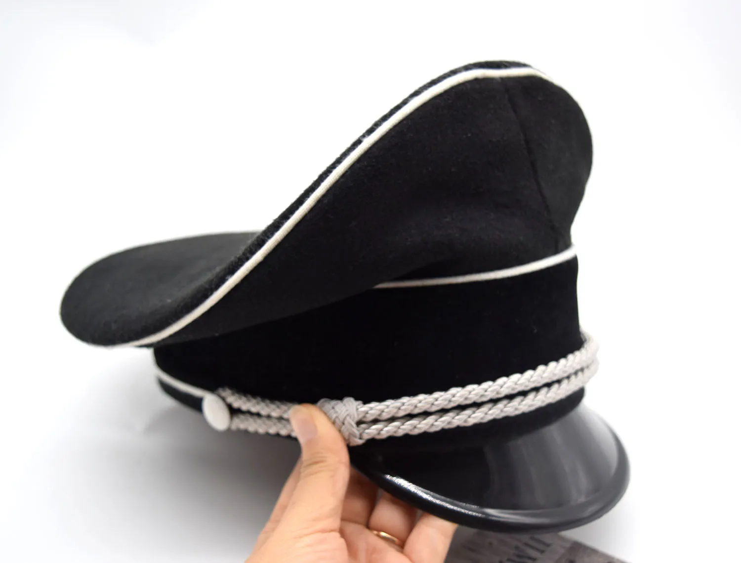 Reenactment GERMAN OFFICER WOOL VISOR HAT CAP HAT SWEAT LEATHER