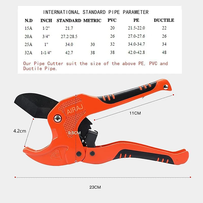 AIRAJ PVC Pipe Cutter Ratchet Scissors Tube Cutter PVC PPR Hose Cutting Hand Tools SK-5 Blade Cutting