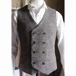 High Quality Man's Vest Double Breasted English Style Vintage Waistcoat Men Formal Dress Wedding Suit Vest
