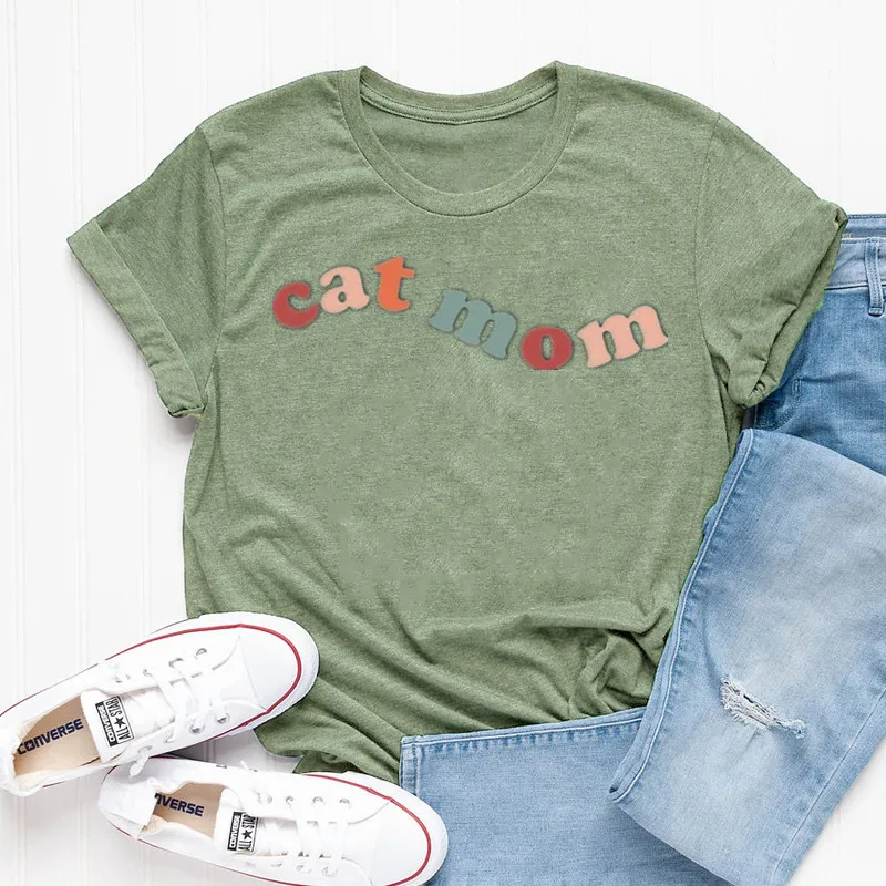 Cat Mom Shirt Lover Funny Gift Mama Mother's Day Harajuku Short Sleeve Mama Top Tees O Neck Cotton Casual 100%cotton top y2k