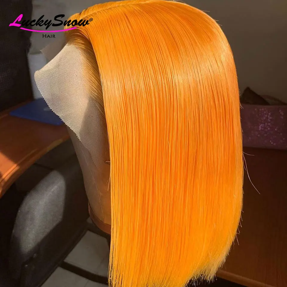 

Transparent 13x4 Lace Frontal Wig Brazilian Colored Human Hair Wig Ginger Orange Straight Bob For Women Cosplay 180% Density