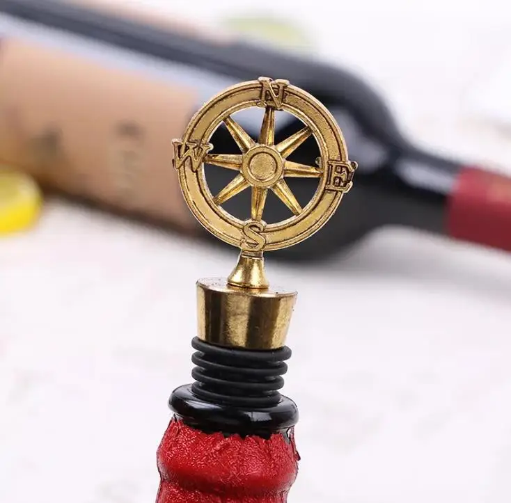 100pcs Travel Theme Wedding Souvenirs Wedding Party Favors Bronze Compass Wine Bottle Stoppers 4x10.5cm Christmas Gifts SN584