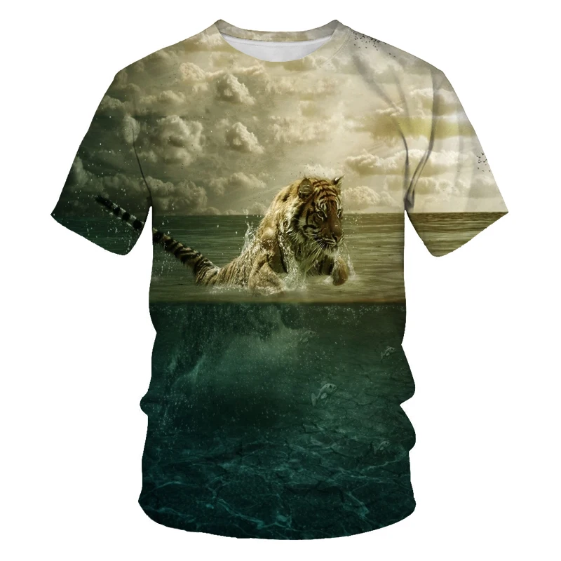 Animal tiger 3d printing fashion men\'s and women\'s T-shirt casual O-neck loose men\'s clothing breathable hip-hop T-shirt for men