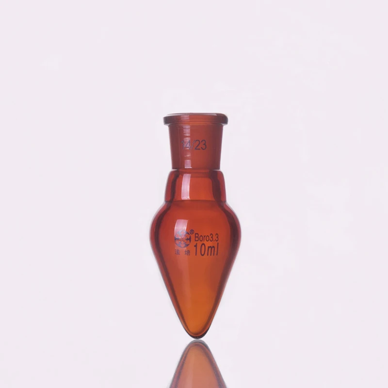 

Brown pear-shaped flask,Capacity 10ml,Joint 14/23,Brown heart-shaped flasks,Brown coarse heart-shaped grinding bottles