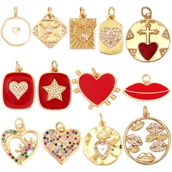 Red Lip Heart Love Kiss Enamel CZ Silver Rose Gold Attachment for Necklace Bracelet Earring,Handy Craft Jewelry Supplies M18
