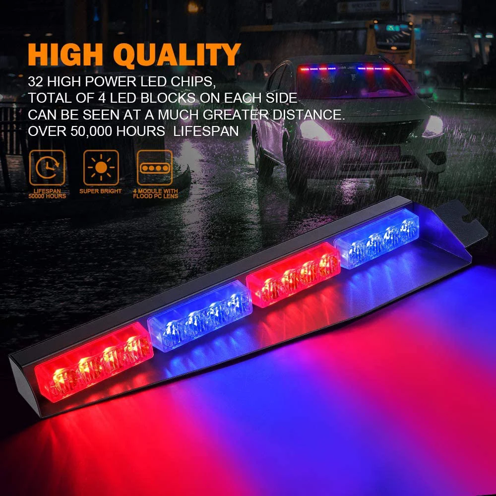 Visor Strobe LED Light Bar Interior Windshield Sunvisor Lamp Emergency Warning Flashing Lights for Volunteer Vehicles Trucks