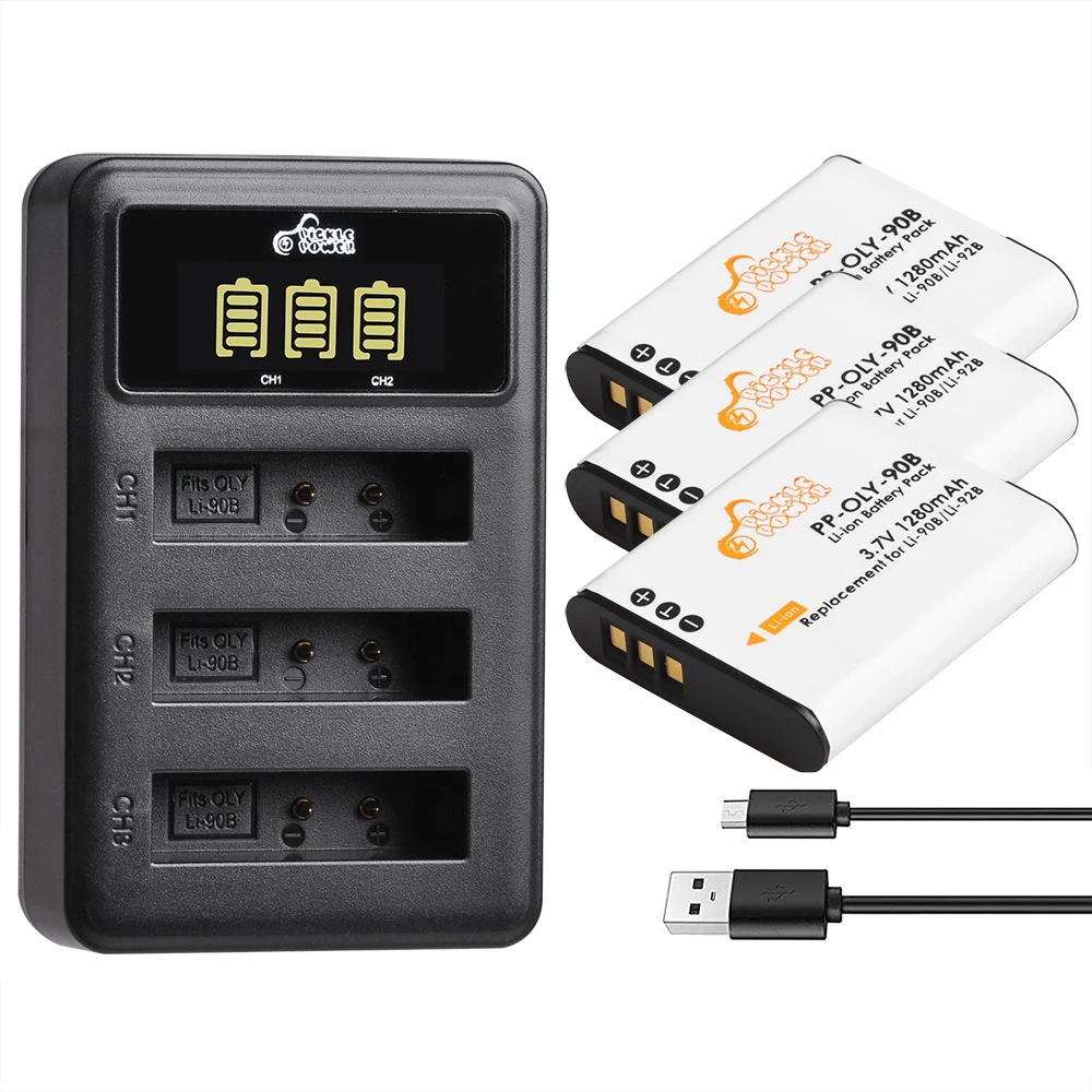 Digital Battery Li-90B LI90B LI-92B 3 Ports LED Charger For Olympus TG-6 TG-5 TG-Tracker SH-1 SH-2 SP-100 IHS Tough TG-1 TG-2