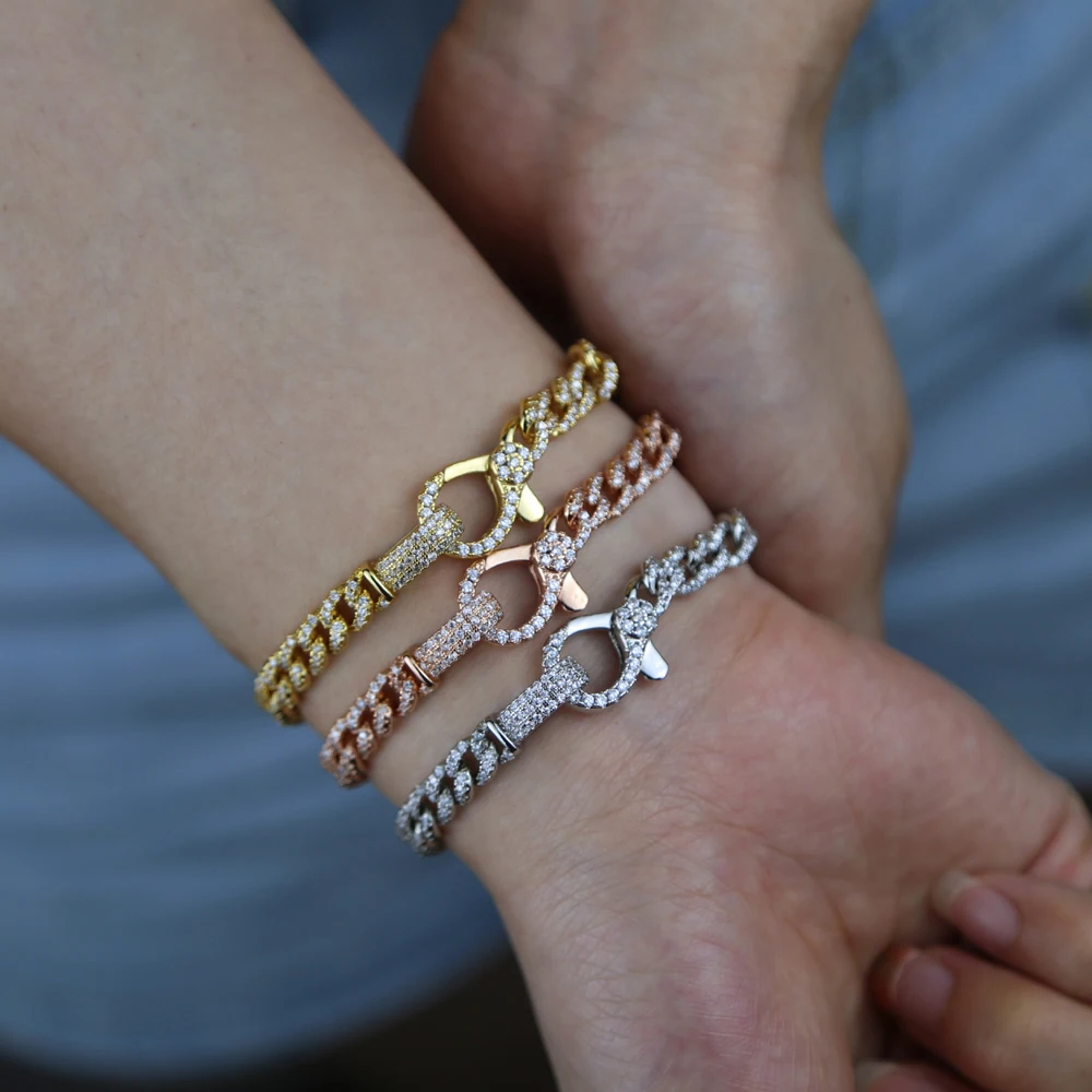 NEW design thin cz cuban link chain paved cubic zirconia lobster clasp iced out bling cuban bracelet for women