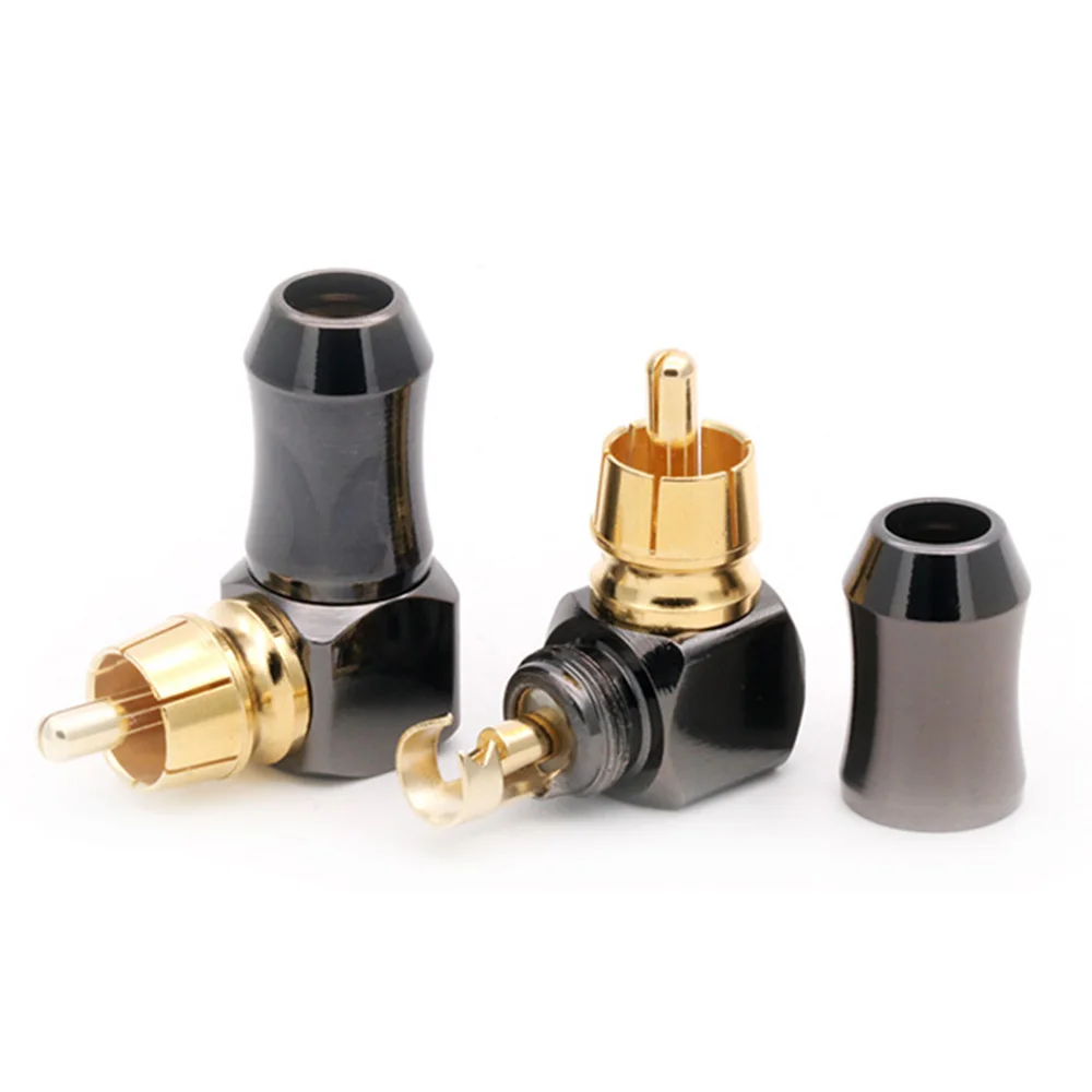 1PCS Gold plated Right Angle RCA Male Plug RCA Wire Conector   Audio Video Connector Soldering