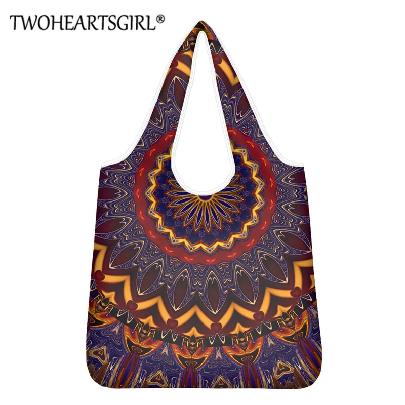 FORUDESIHNS Eco Shopper Handbags Mandala Design Ladies Large Capacity Convenient Totes Reusable Foldable Shopping Bag Pouch