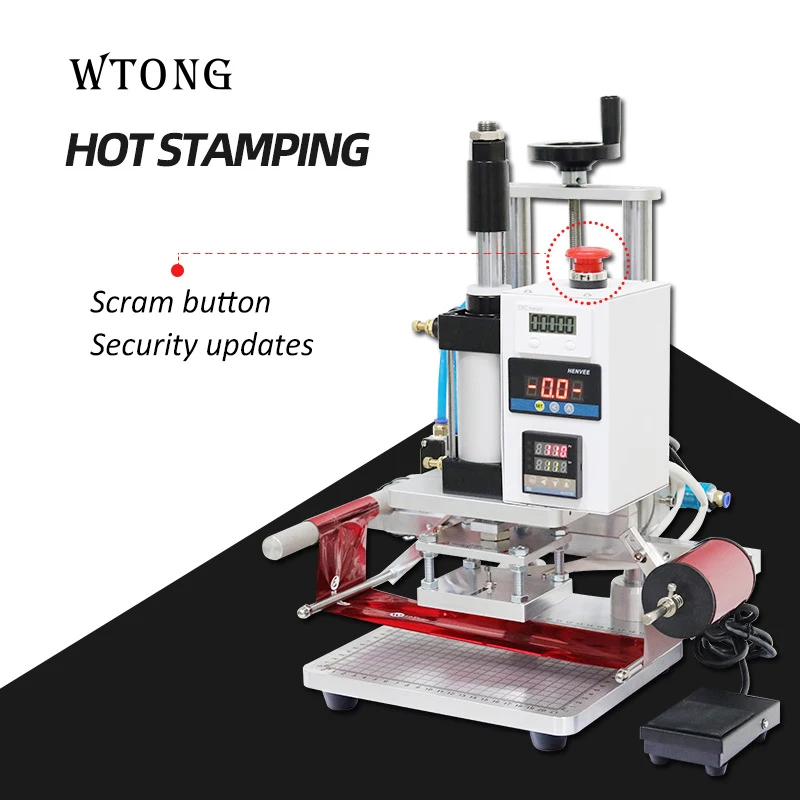WTONG QS Doppia Asta di Semi-Automatico Automatico a Rotolo Di Pellicola Macchina di Stampaggio A Caldo Logo di Calore In Pelle Presse di Carta Macchina di Stampaggio