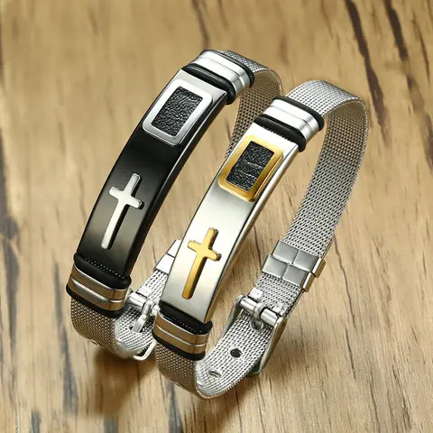 Adjustable Stainless Steel Bracelet with Cross VNOX