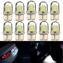 10Pcs Car Headlight Bulbs White LED W5W COB Canbus Silicone Car License Plate Light Lamp Bulbs Auto Reverse Signal